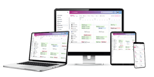 tre skærme der viser microbizz systemet