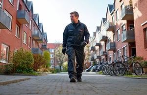Caretaker Ole walks through residential area
