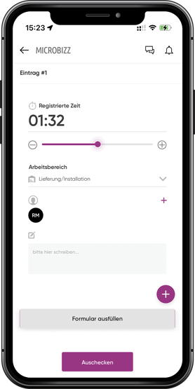 Microbizz app Zeiterfassung